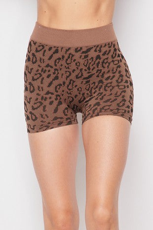 Leopard Ribbed Biker Shorts