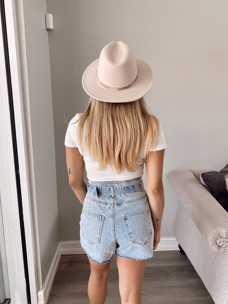 Hey Girl Hey Buckle Denim Shorts - DENIM