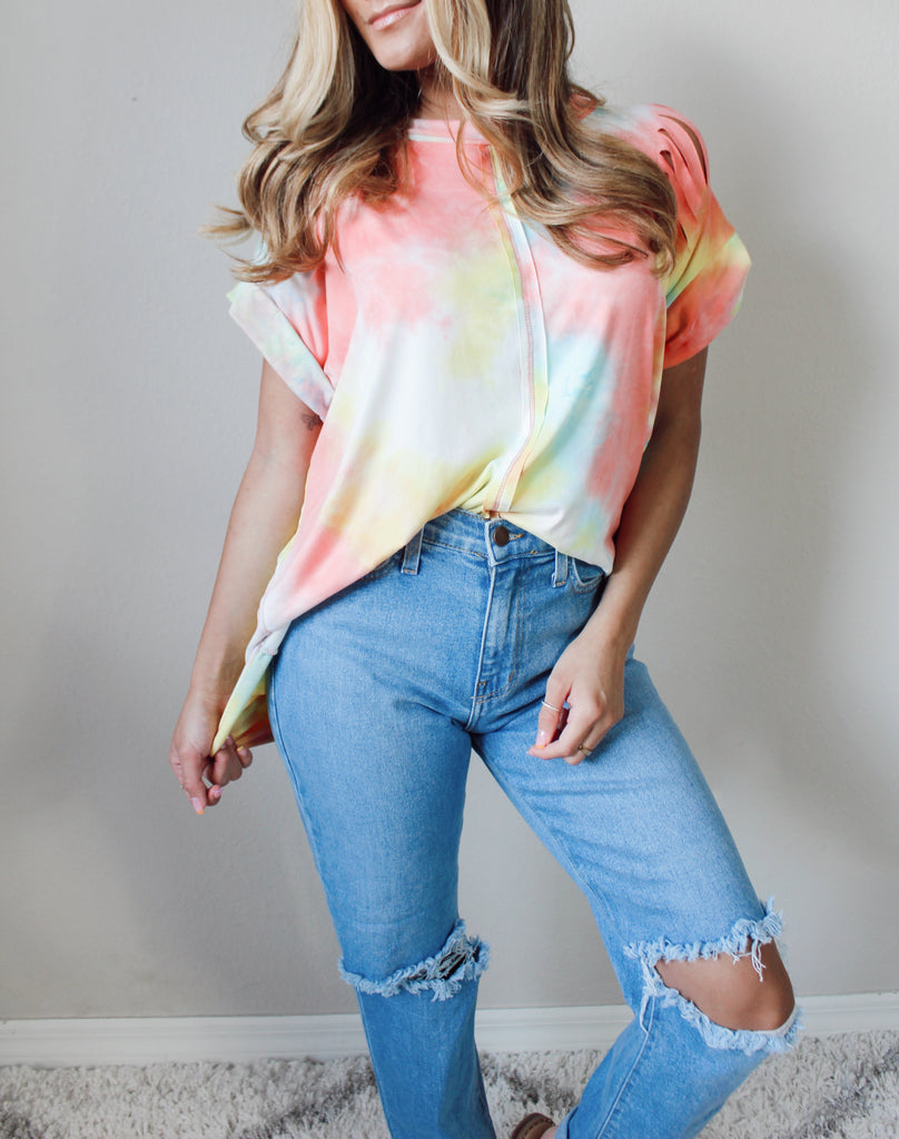 Easy Love Distressed Tee - Pink