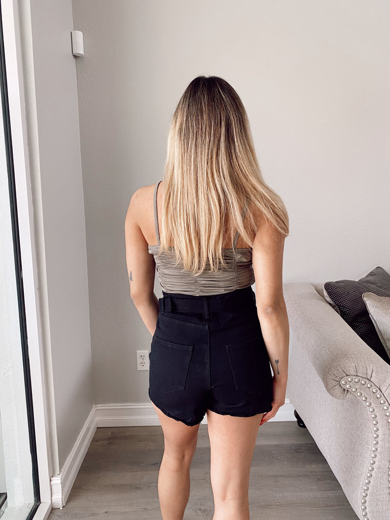 Hey Girl Hey Buckle Denim Shorts - BLACK