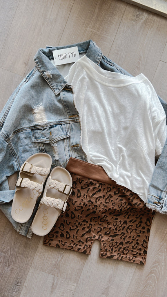 Leopard Ribbed Biker Shorts