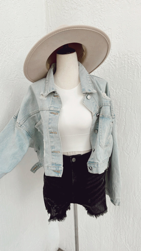 Show Stopper Rhinestone Fringe Denim Jacket