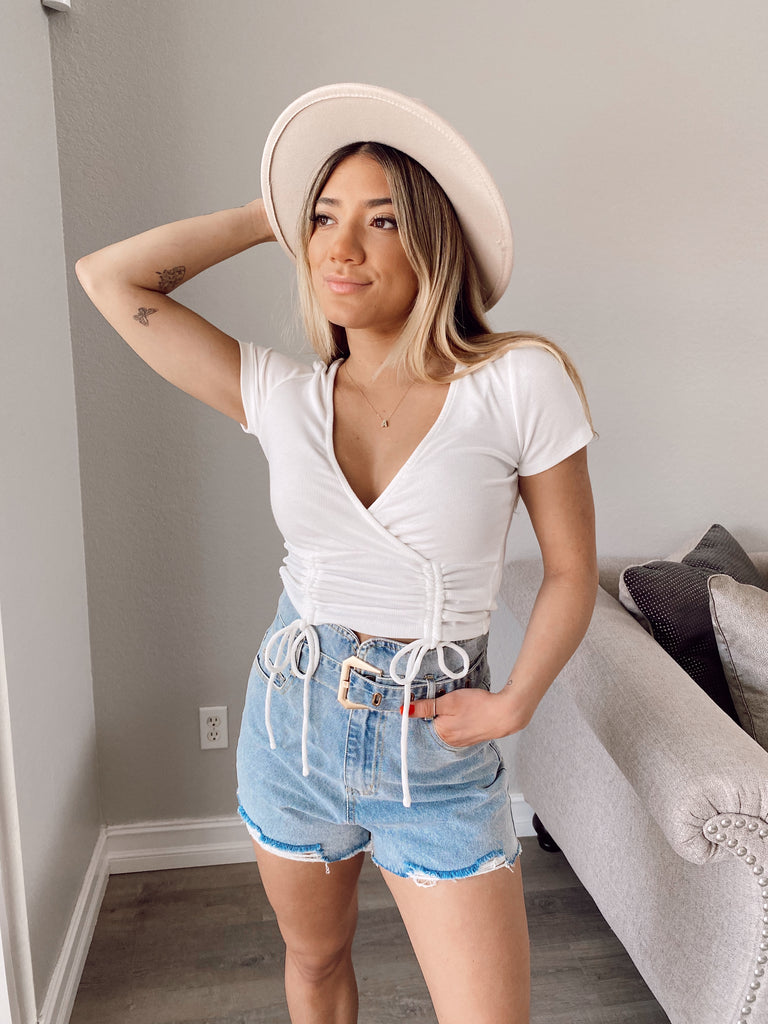 Hey Girl Hey Buckle Denim Shorts - DENIM