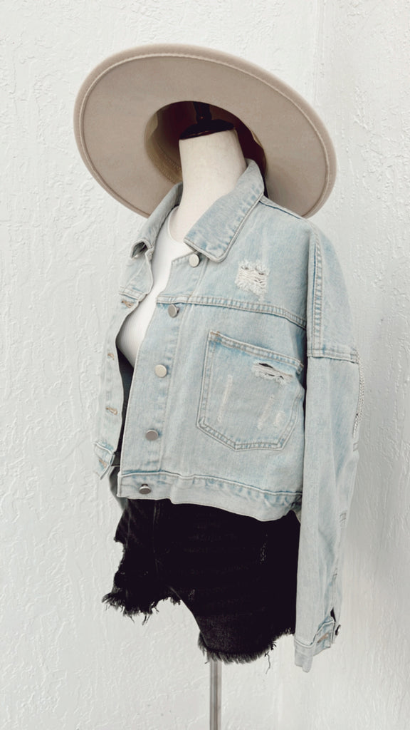 Show Stopper Rhinestone Fringe Denim Jacket