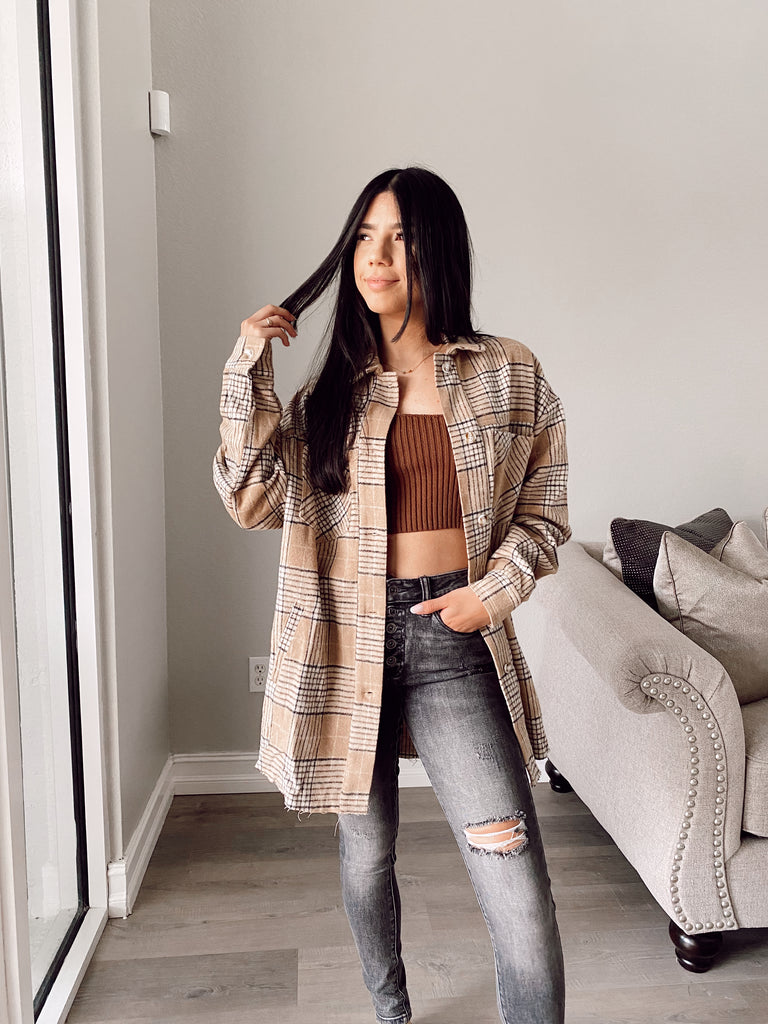 Fast Lane Flannel Shacket - BEIGE