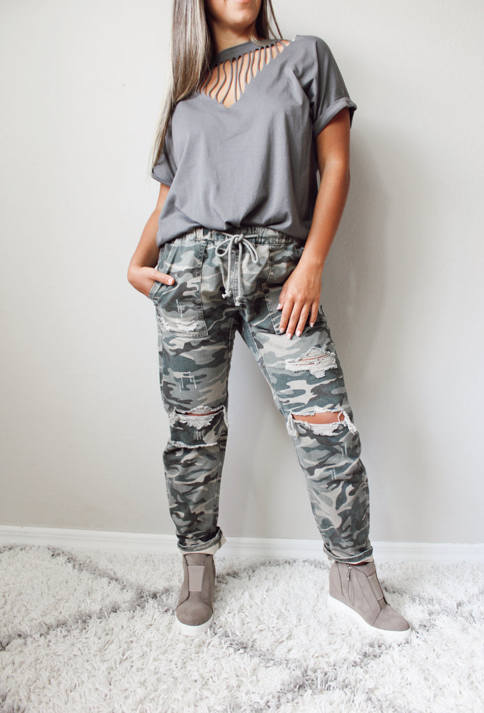 Camo Distressed Pants