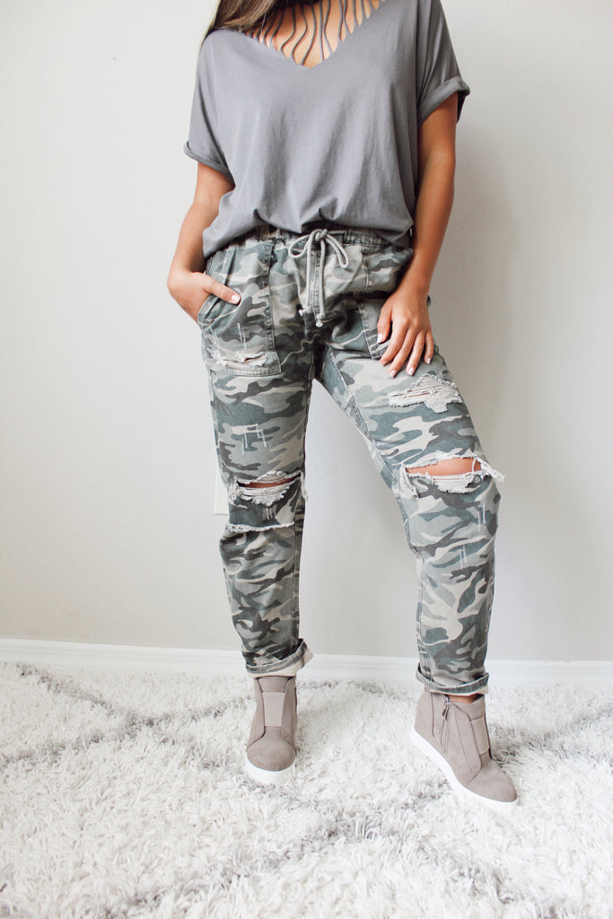 Camo Distressed Pants