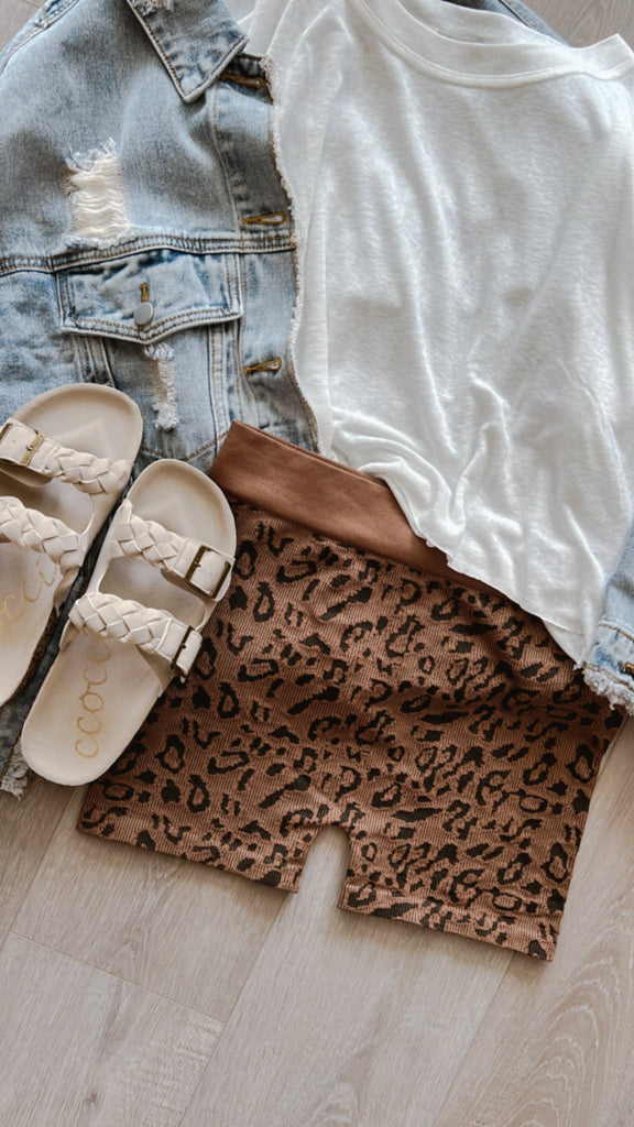 Leopard Ribbed Biker Shorts