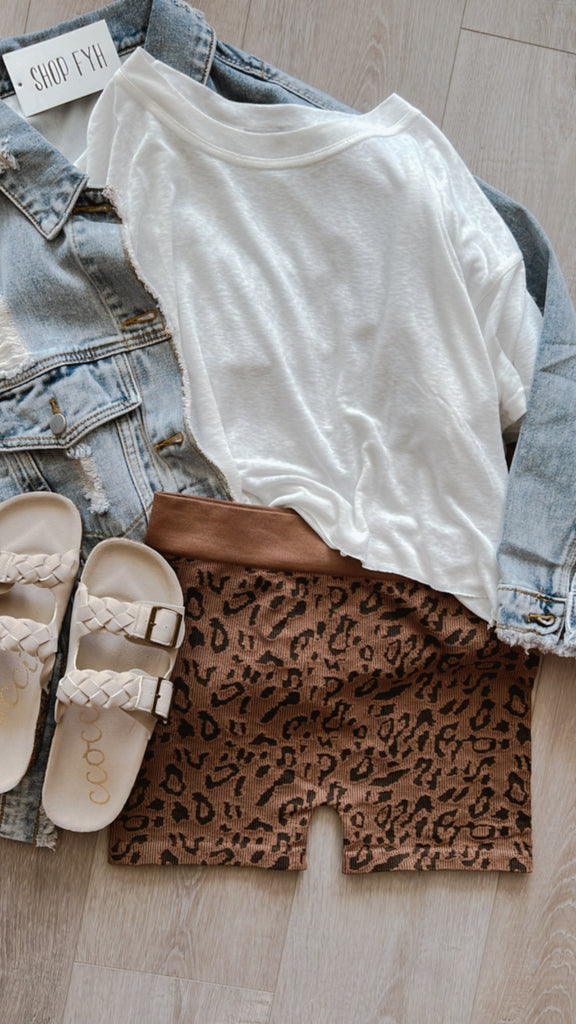 Leopard Ribbed Biker Shorts